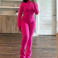 Sexy effen kleurige set met lange mouwen top en broek