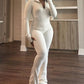 Sexy effen kleurige set met lange mouwen top en broek