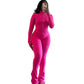 Sexy effen kleurige set met lange mouwen top en broek