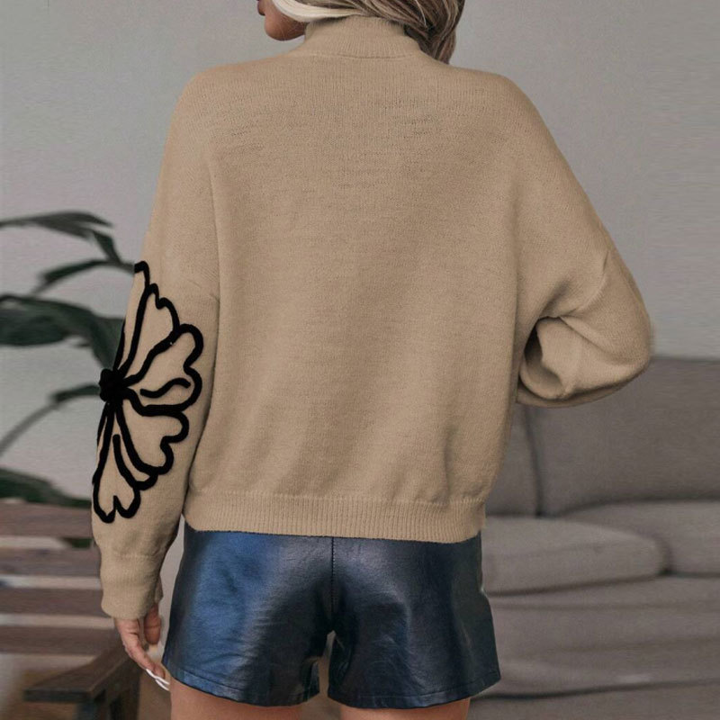 🔥Dames trui met bloemenprint, hoge kraag en lange mouwen