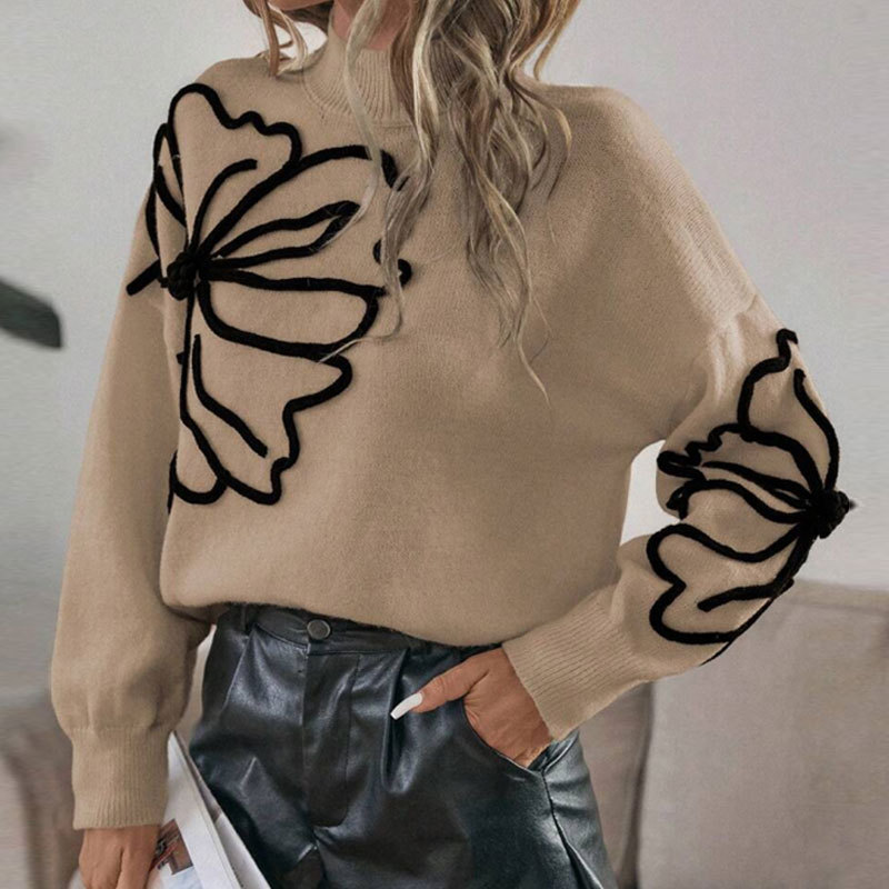 🔥Dames trui met bloemenprint, hoge kraag en lange mouwen