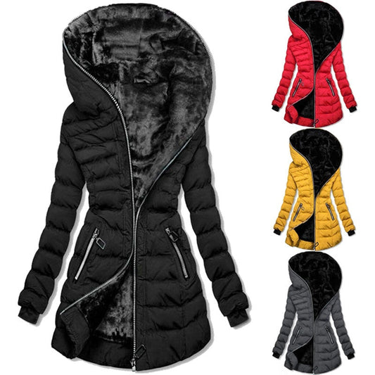 Dames winterjas met capuchon en pluche voering