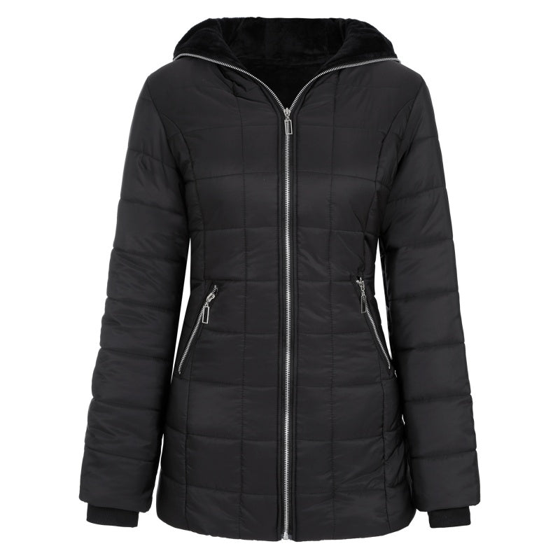 Dames winterjas met capuchon en pluche voering