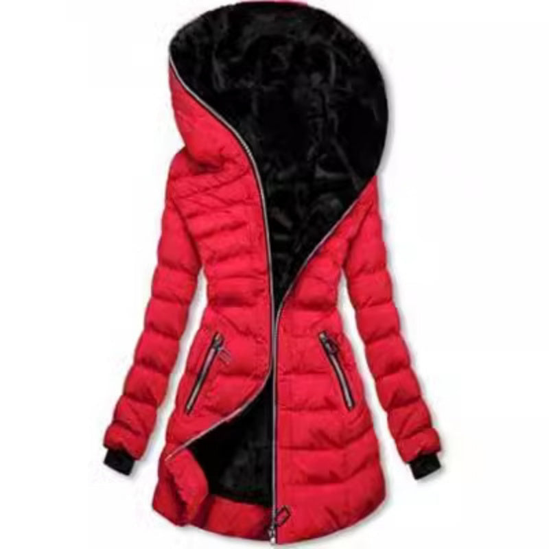 Dames winterjas met capuchon en pluche voering