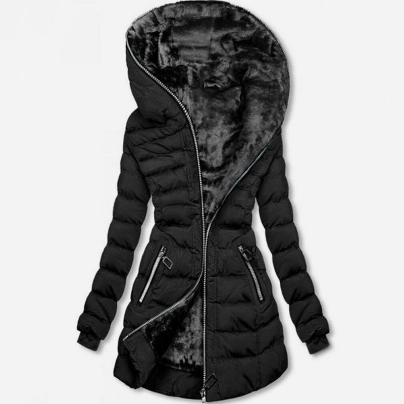 Dames winterjas met capuchon en pluche voering