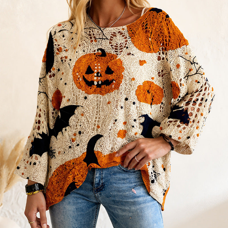 🎃💥Dames Halloween Losse Pasvorm Gebreide Trui met Vleermuismouwen🔥Limited aanbieding