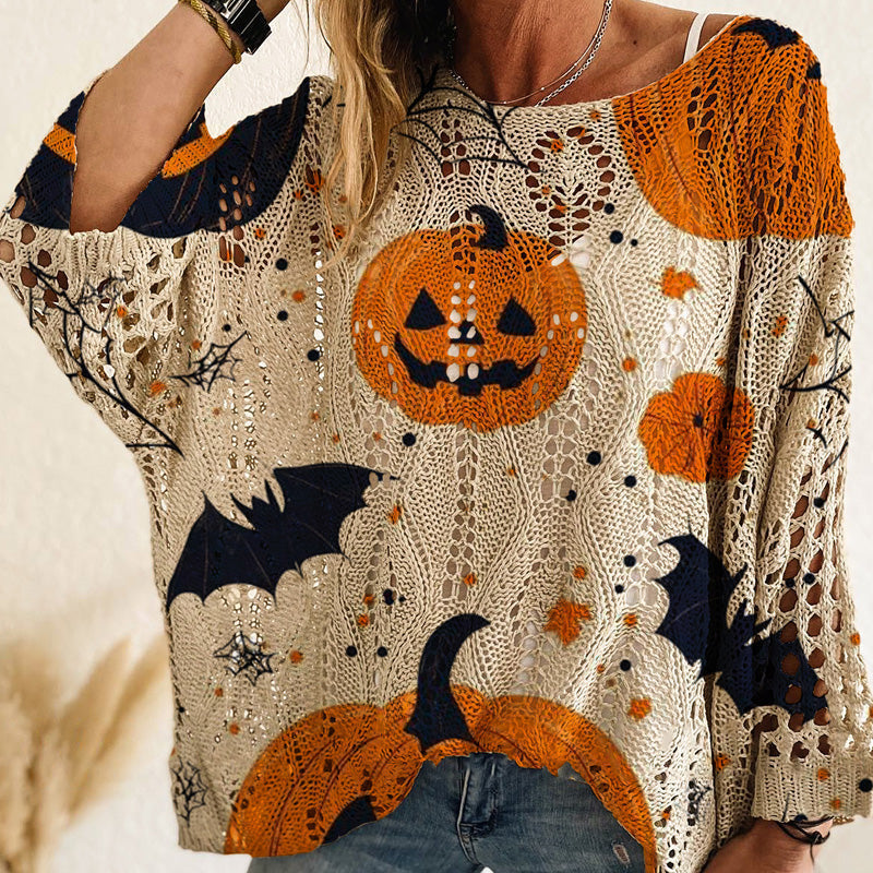 🎃💥Dames Halloween Losse Pasvorm Gebreide Trui met Vleermuismouwen🔥Limited aanbieding