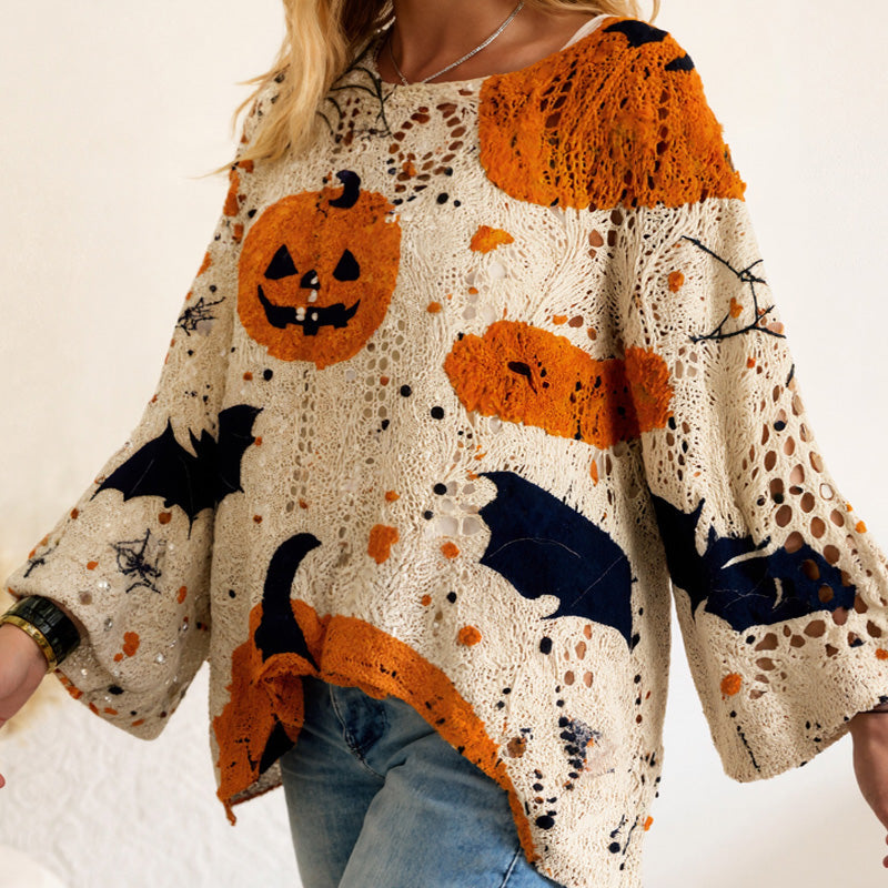 🎃💥Dames Halloween Losse Pasvorm Gebreide Trui met Vleermuismouwen🔥Limited aanbieding