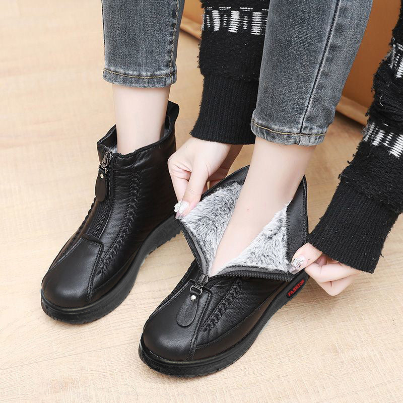 ❄️🛍️ Antislip, comfortabel & elegant – Natuurlijke Leren Enkellaarsjes