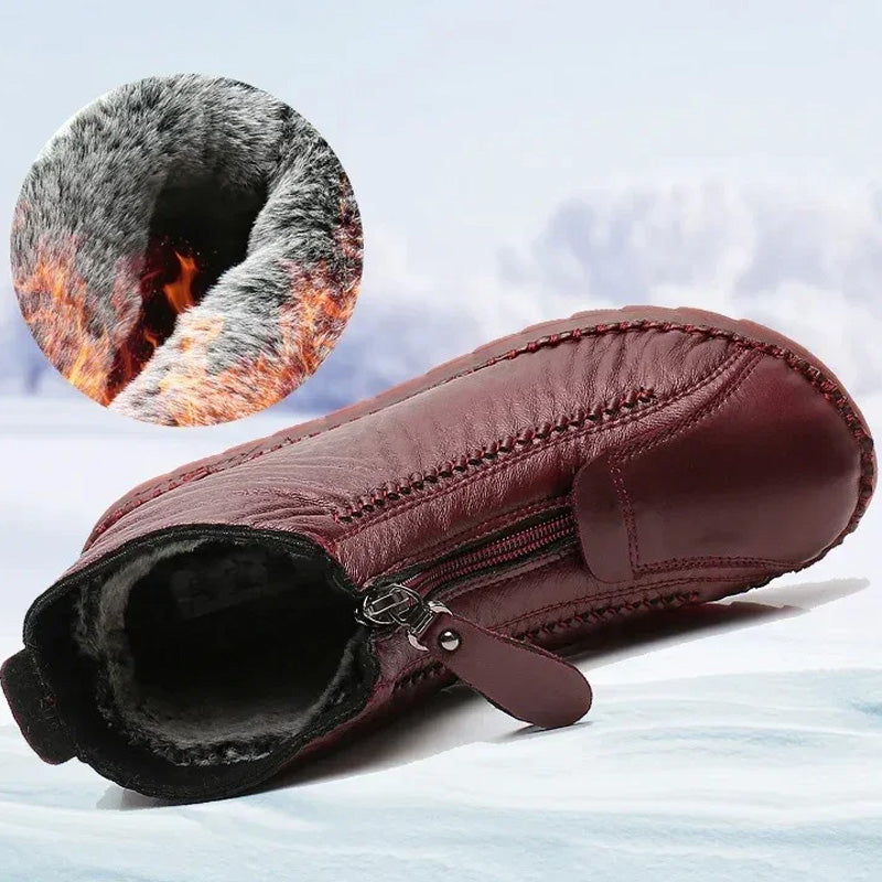 ❄️🛍️ Antislip, comfortabel & elegant – Natuurlijke Leren Enkellaarsjes