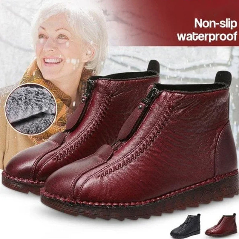 ❄️🛍️ Antislip, comfortabel & elegant – Natuurlijke Leren Enkellaarsjes