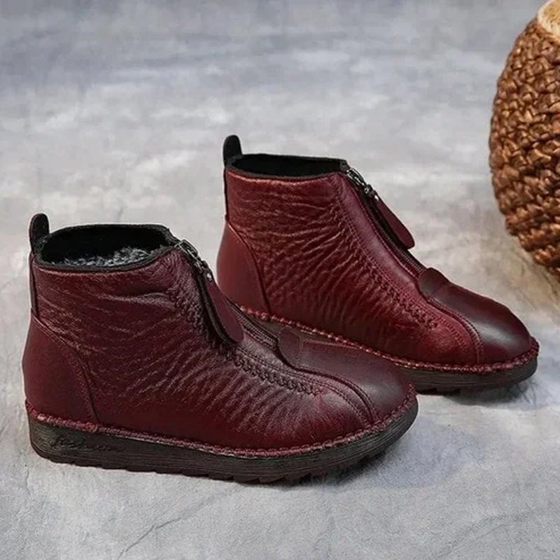 ❄️🛍️ Antislip, comfortabel & elegant – Natuurlijke Leren Enkellaarsjes