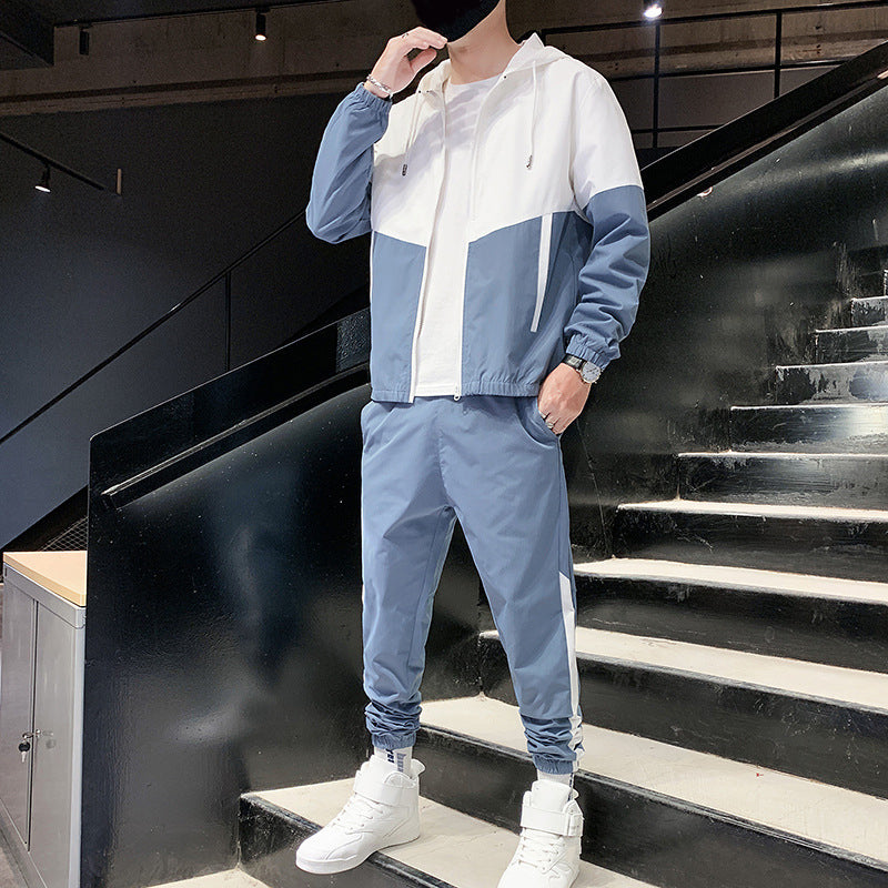 Heren comfortabele kleurblokkap jas en trekkoord broek