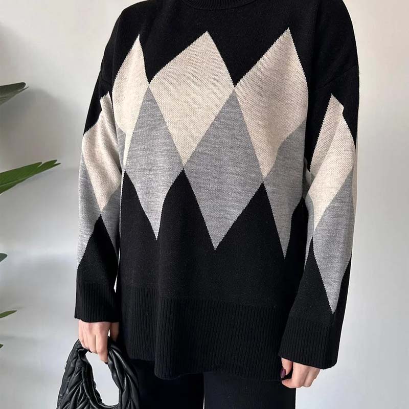 Modieuze kleurblokkerende ruitjes trui & broek set