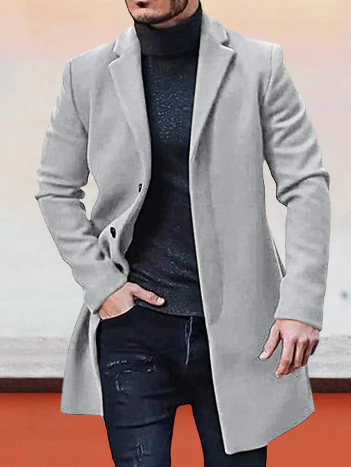 🧥 Stijlvolle Keuze ✨ Herenjas met Enkele Rij Knopen 👔 Effen Design, Tijdloze Uitstraling & Comfortabele Pasvorm