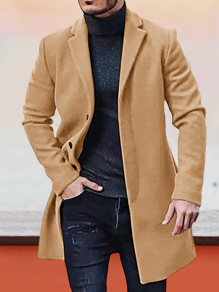 🧥 Stijlvolle Keuze ✨ Herenjas met Enkele Rij Knopen 👔 Effen Design, Tijdloze Uitstraling & Comfortabele Pasvorm