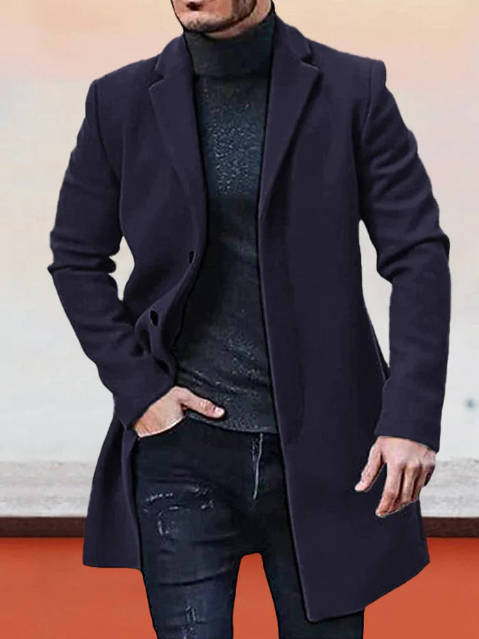 🧥 Stijlvolle Keuze ✨ Herenjas met Enkele Rij Knopen 👔 Effen Design, Tijdloze Uitstraling & Comfortabele Pasvorm