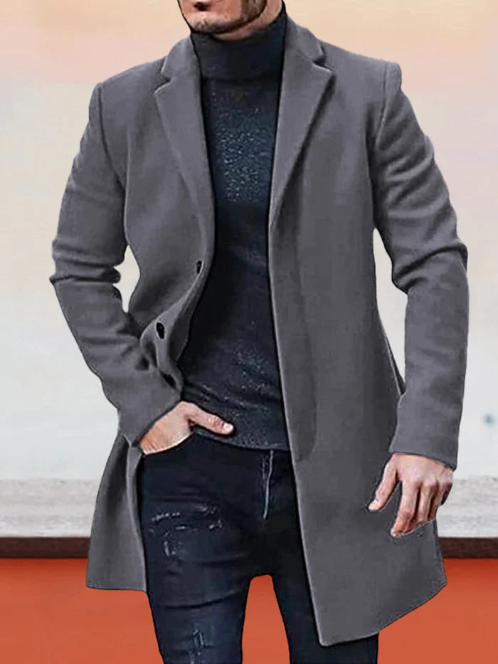 🧥 Stijlvolle Keuze ✨ Herenjas met Enkele Rij Knopen 👔 Effen Design, Tijdloze Uitstraling & Comfortabele Pasvorm