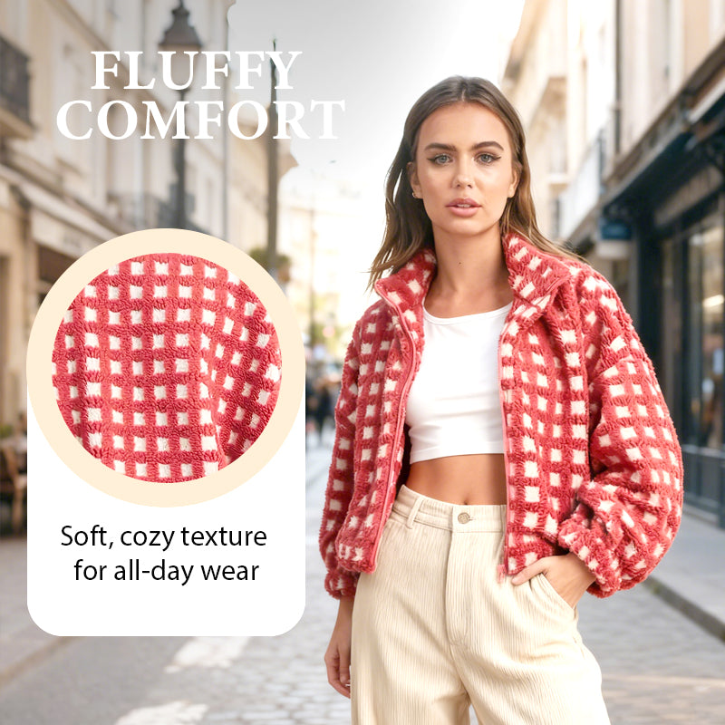 Red Plaid Fuzzy Jacket voor dames