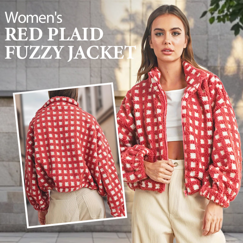 Red Plaid Fuzzy Jacket voor dames