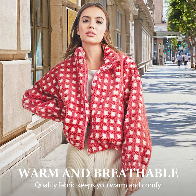 Red Plaid Fuzzy Jacket voor dames