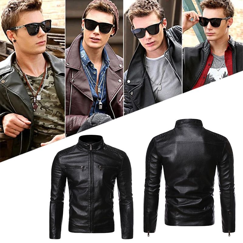 🔥 Free Shipping🔥men's Stand Collar Biker lederen jas