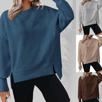 Veelzijdig dames Sweatshirt met ronde hals: Losse pasvorm & zijsplitten🥼