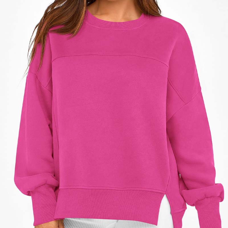 Veelzijdig dames Sweatshirt met ronde hals: Losse pasvorm & zijsplitten🥼