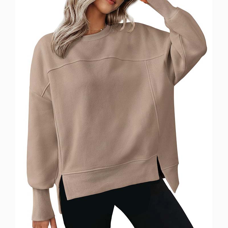 Veelzijdig dames Sweatshirt met ronde hals: Losse pasvorm & zijsplitten🥼