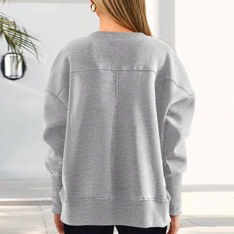 Veelzijdig dames Sweatshirt met ronde hals: Losse pasvorm & zijsplitten🥼