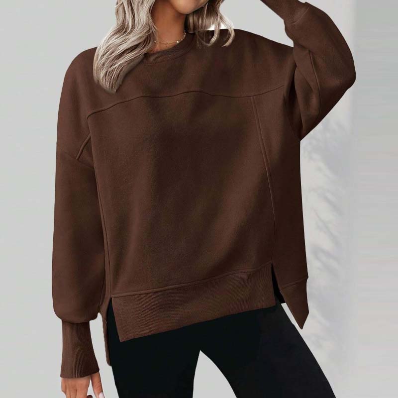 Veelzijdig dames Sweatshirt met ronde hals: Losse pasvorm & zijsplitten🥼