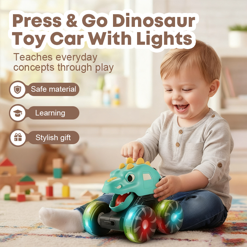 🦖 HOT! Press & Go Dinosaurus Auto + Lichtjes 🚗 –50% Korting 🎁 Kids Must-Have!