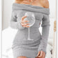 Dames gebreide off-shoulder bodycon sweater mini-jurk