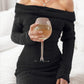 Dames gebreide off-shoulder bodycon sweater mini-jurk
