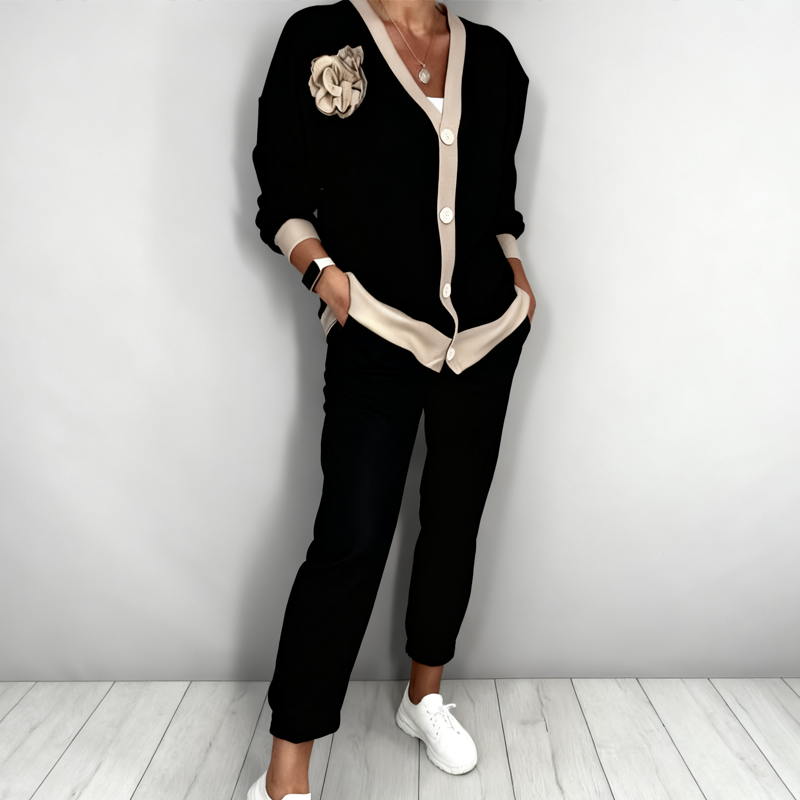 🔥Tijdelijke aanbieding - 2-delige set voor dames bestaande uit een casual top met V-hals en een broek met hoge taille