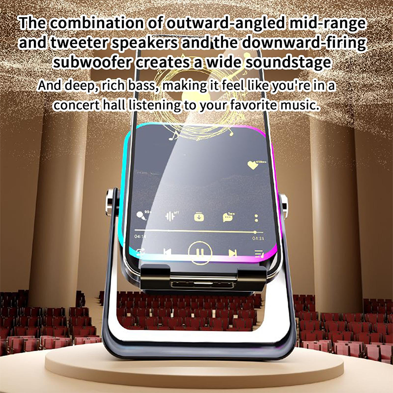 5-in-1 draadloze inductie Bluetooth-luidspreker met verstelbare telefoonstandaard