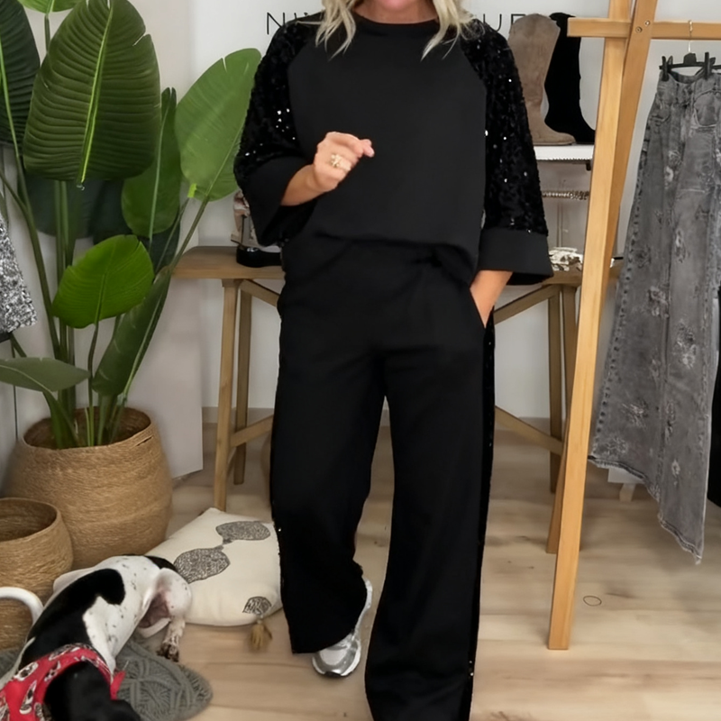 ✨【2-delige set voor dames met pailletten】✨ — Chique comfort voor elke gelegenheid!