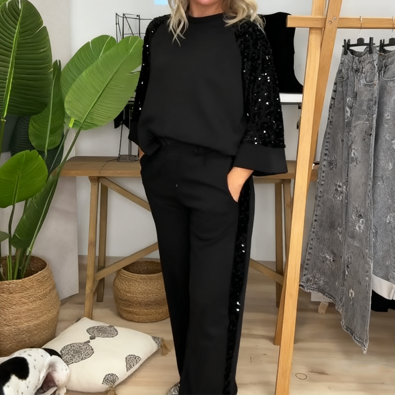 ✨【2-delige set voor dames met pailletten】✨ — Chique comfort voor elke gelegenheid!