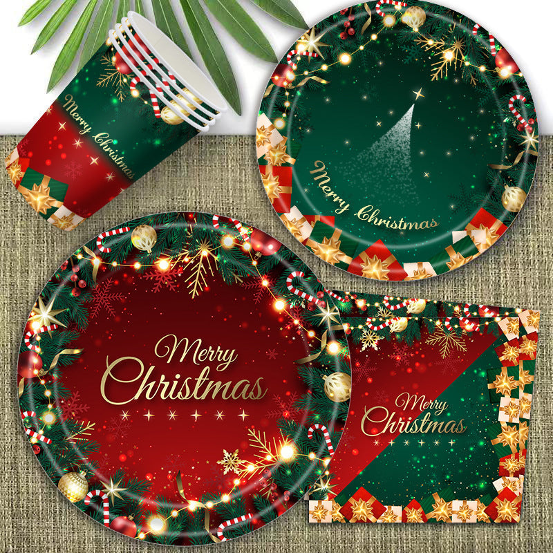 Christmas Disposable Paper Tableware Set for 16 Guests