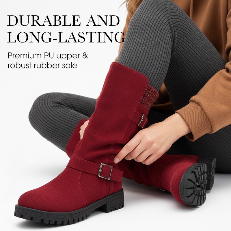 🔥 Winter 2025 Schoenen – Halfhoge Laarzen met Gesp & Warme Wollen Voering | Groot Formaat | Black Friday 50% Korting & Gratis Verzending!