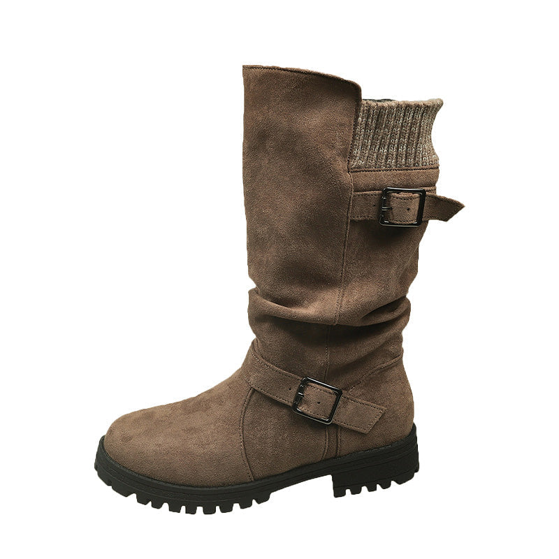 🔥 Winter 2025 Schoenen – Halfhoge Laarzen met Gesp & Warme Wollen Voering | Groot Formaat | Black Friday 50% Korting & Gratis Verzending!