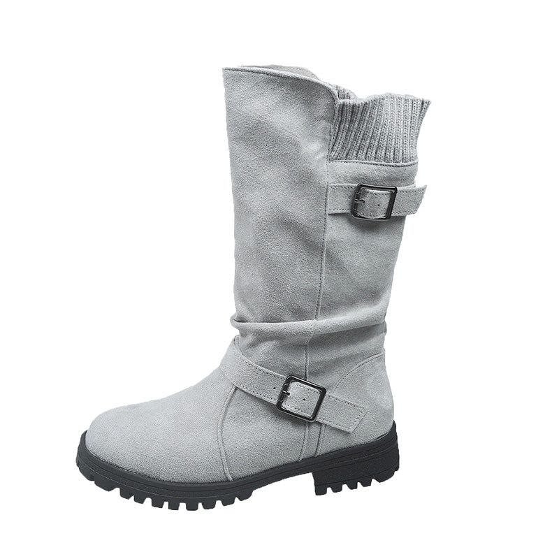 🔥 Winter 2025 Schoenen – Halfhoge Laarzen met Gesp & Warme Wollen Voering | Groot Formaat | Black Friday 50% Korting & Gratis Verzending!
