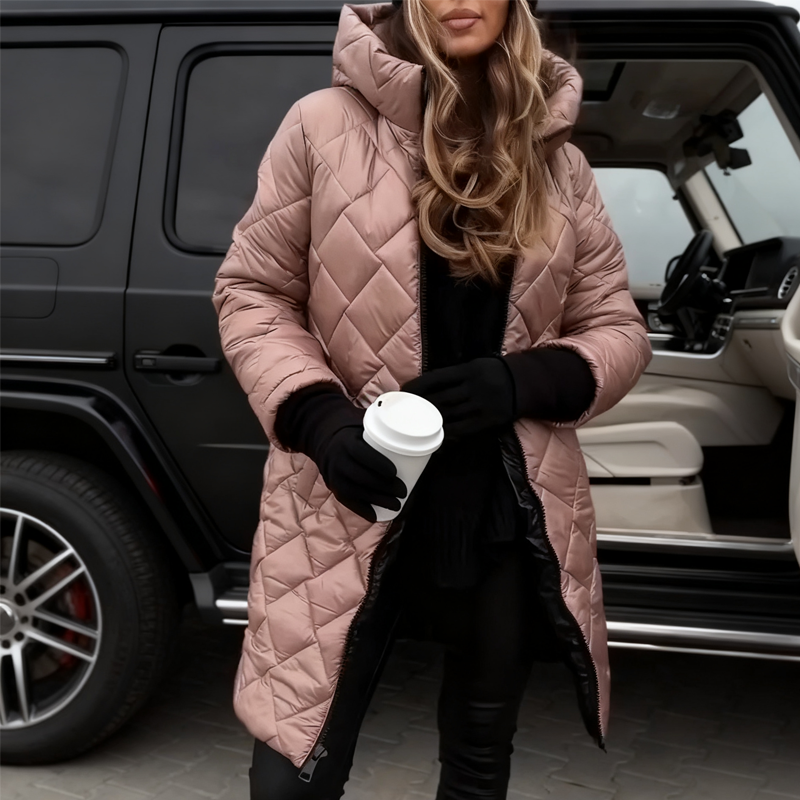 Lange Gewatteerde Damesjas met Capuchon