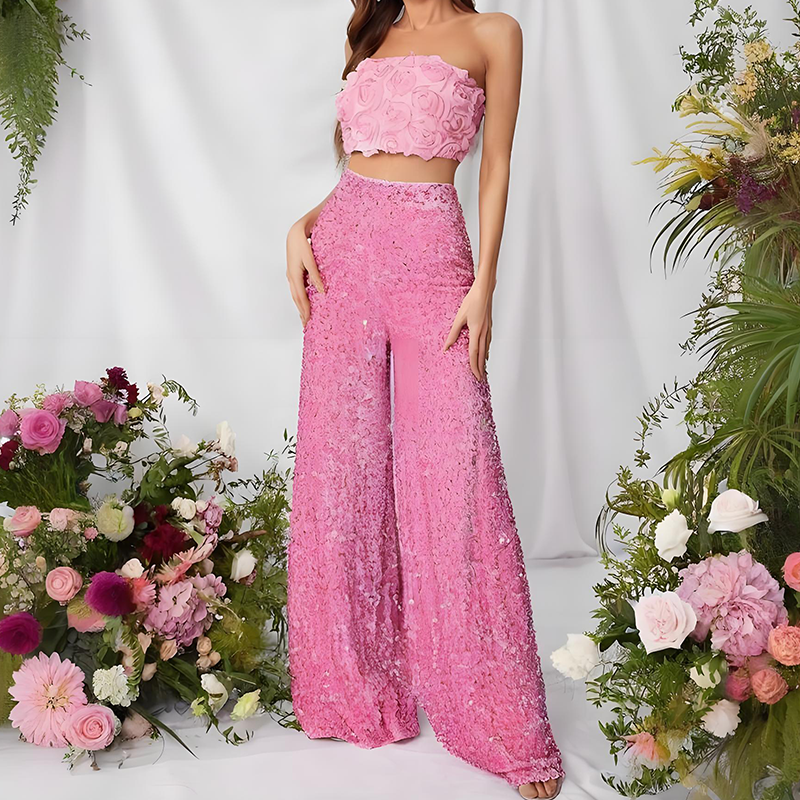 💖 LAATSTE DAG VAN DE UITVERKOOP: 50% KORTING! 💃 Wijde damesbroek met pailletten – elastische taille, glanzend en comfortabel voor feestjes ✨👖📦