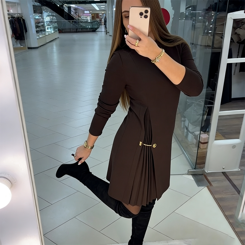 🌟 Elegante Geplooide Jurk met Lange Mouwen - Verfijnde Stijl voor Elke Gelegenheid! 👗