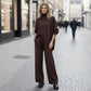 🔥Gratis verzending✈️Tweedelige set voor dames – Asymmetrische trui + broek met wijde pijpen, relaxte pasvorm en zachte stof, uiterst comfortabel 👚✨