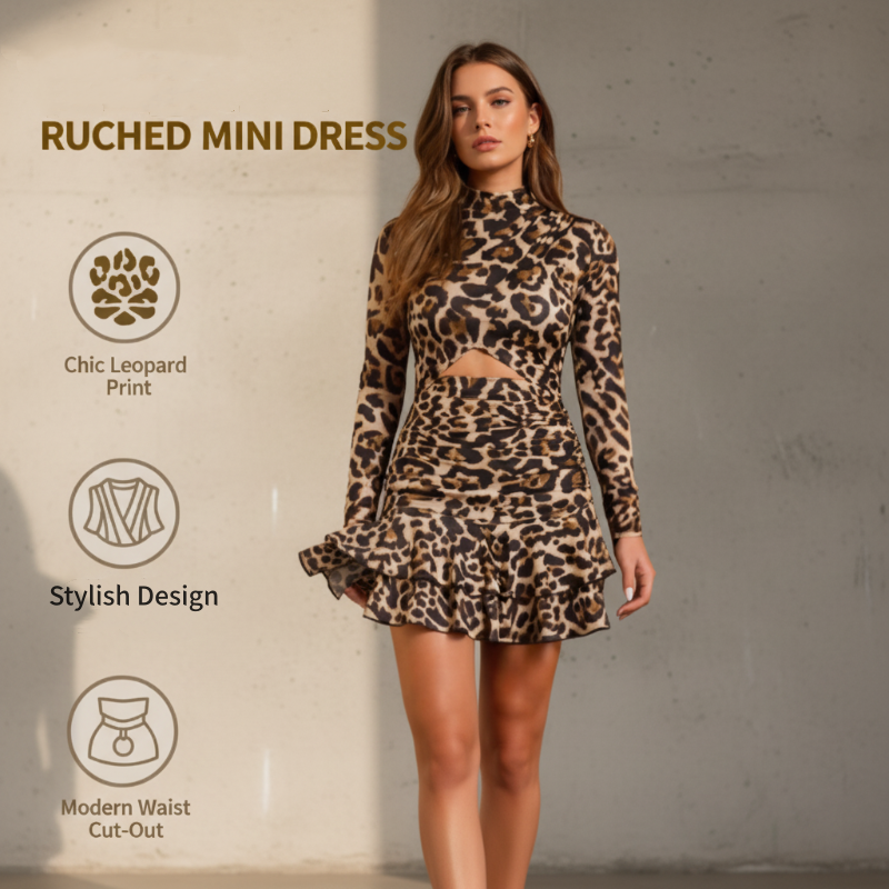 🔥57% KORTING💖 (Nieuwe collectie)! Damesrok met luipaardprint en ruches – Zacht en wild