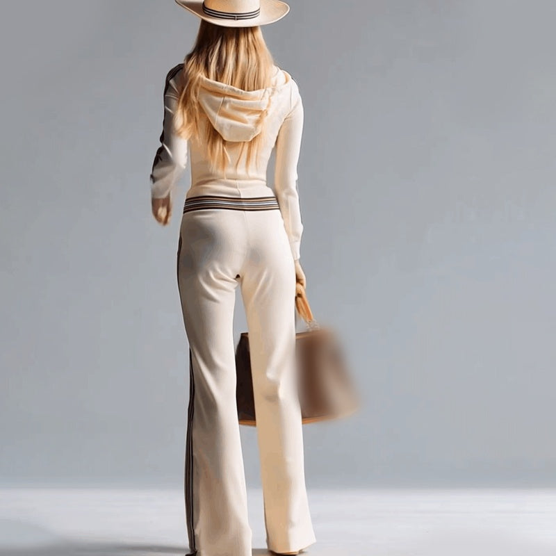 Broek met capuchon, V-hals en ritssluiting voor dames