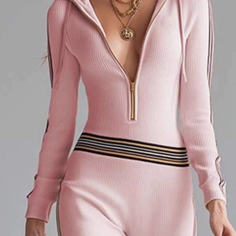 Broek met capuchon, V-hals en ritssluiting voor dames