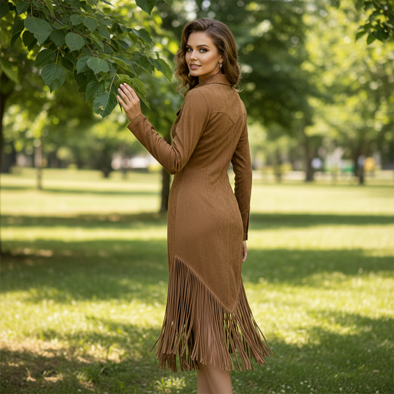 💎 Exclusieve Deal 👗 Dames Retro Midi Jurk met Rits & Kwastjes – Unieke vintage stijl, elegante pasvorm & vrouwelijke charme ✨